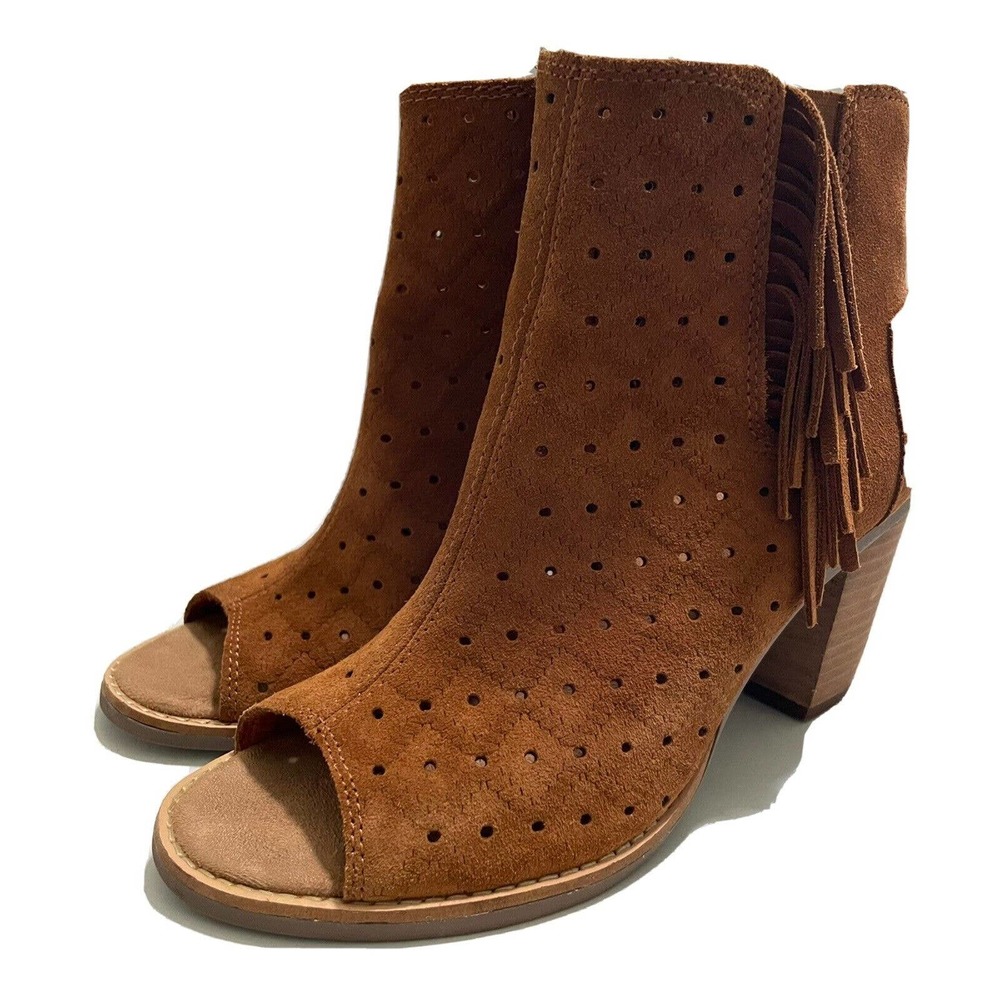 TOMS Women's Teens Majorca Open Toe Suede Booties Brown Women's Size 7W